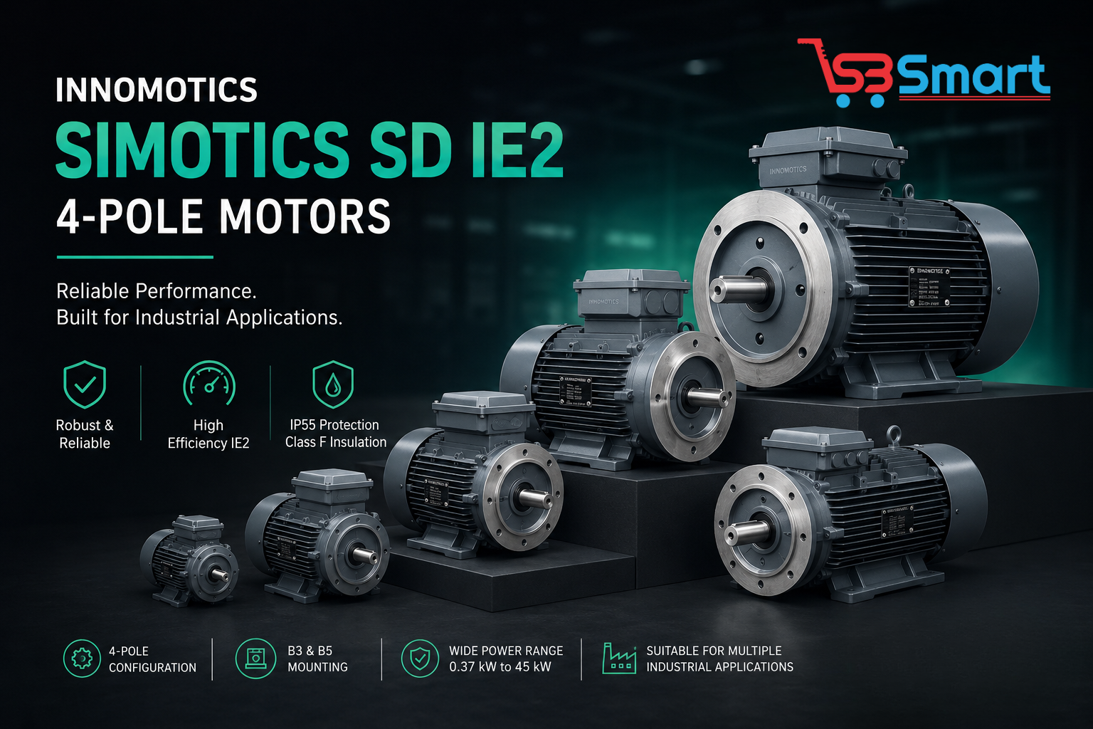 Innomotics SIMOTICS SD IE2 Motors: 4-Pole Industrial Motors for Reliable Machine Operation