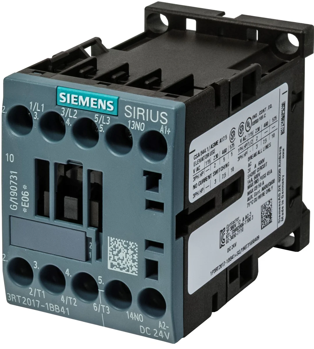 power contactor AC-3 12 A 5.5 kW 400 V - 3RT2017-1BB41-8K