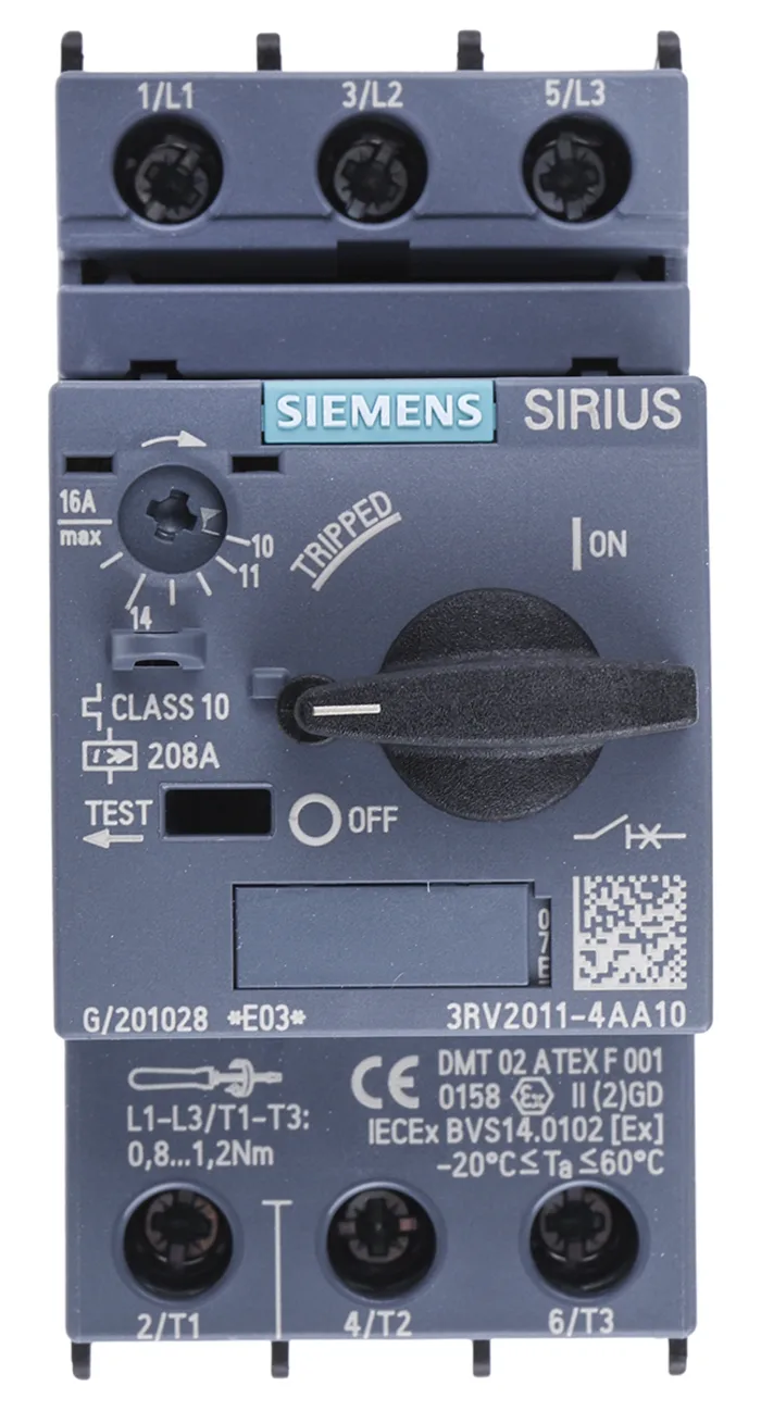 Motor Protection Circuit Breaker, SIRIUS 3RV2 Series, Thermal Magnetic Protection, Variant AA10 - 3RV2011-4AA10
