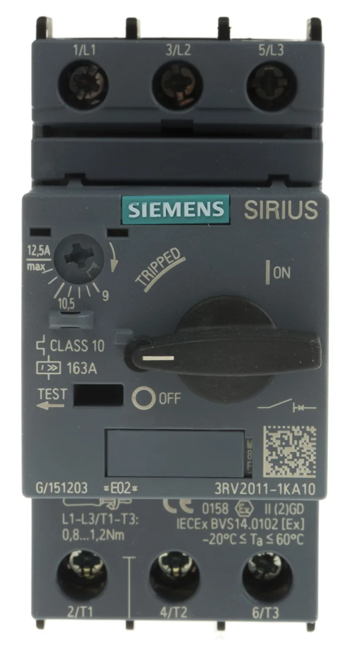 Motor Protection Circuit Breaker, SIRIUS 3RV2 Series, Thermal Magnetic Protection, Variant KA10 - 3RV2011-1KA10