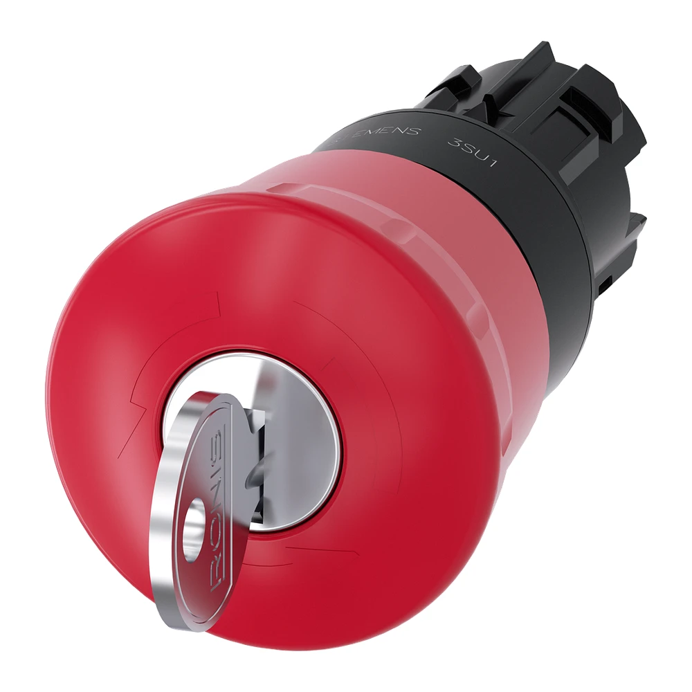 EMERGENCY STOP mushroom pushbutton, 22 mm, round, plastic, red, 40 mm, with RONIS lock, lock number SB30, positive latching, acc. to EN ISO 13850, key-operated release - 3SU10001HF200AA0