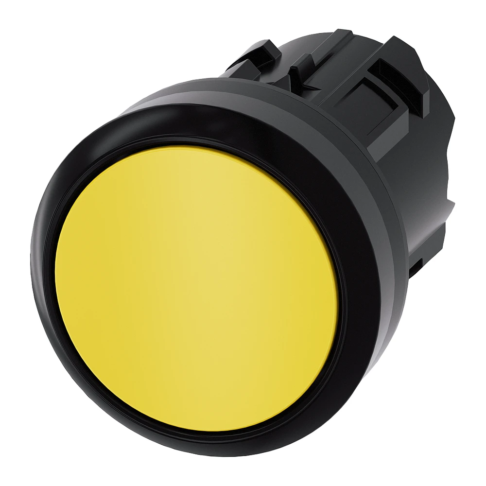 Pushbutton, 22 mm, round, plastic, yellow, pushbutton, flat momentary contact type - 3SU10000AB300AA0