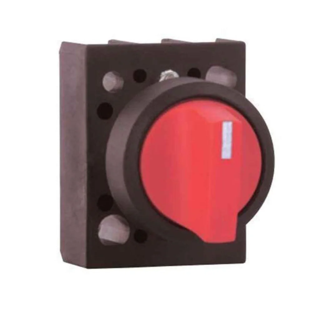 Selector switch, 22 mm, round, plastic, red, long handle, 2 positions O-I, momentary, 100 degree operating angle, with holder - 3SB5000-2AC01