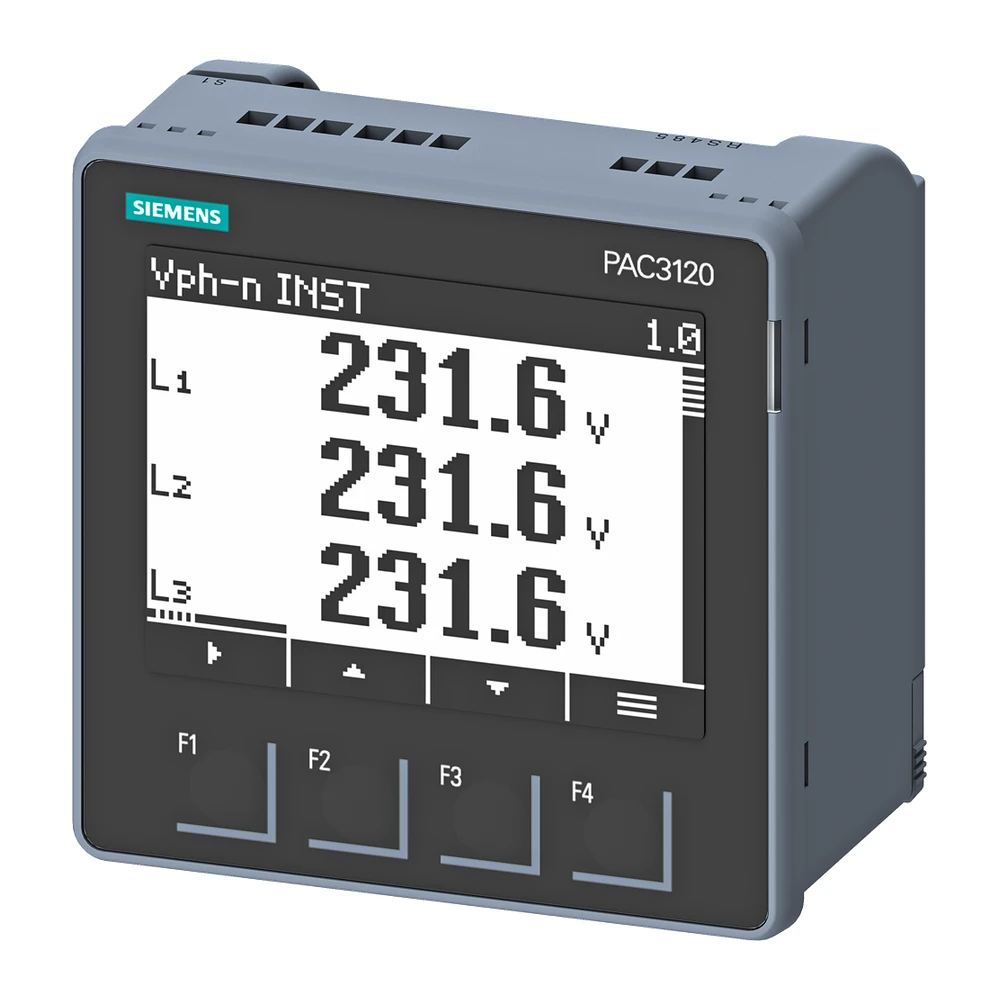 SENTRON PAC3120, LCD 96 x 96 mm Power Monitoring Device, control panel instrument with measurement of electrical variables, protocol: Modbus RTU, with graphical display, Ue rated: 690/400 V, 45-65 Hz, Ie rated: X/1 A or X/5 A AC - 7KM3120-0BA01-1DA0