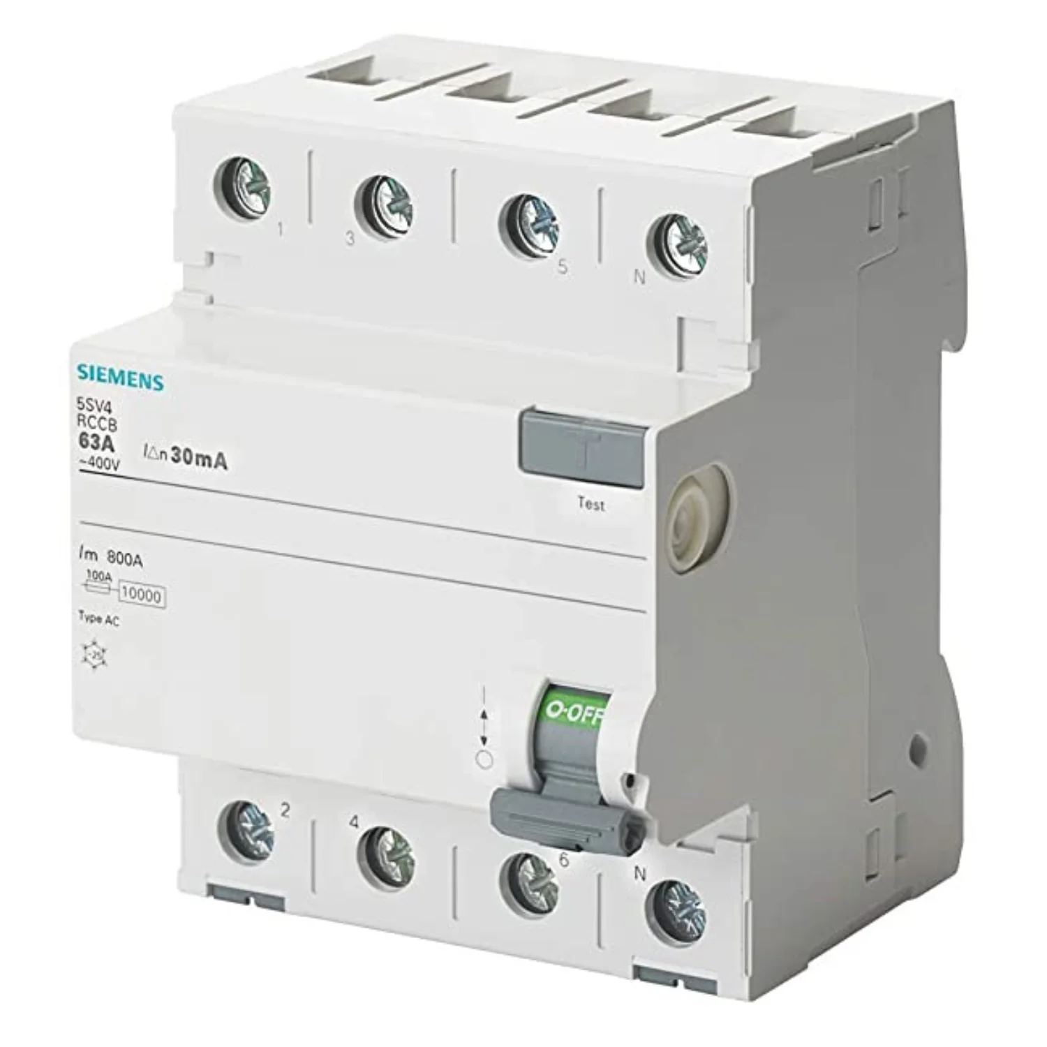 RES.CUR.OP.CIRCUIT BREAKER TYPE AC 63A 3+N-POLE 100MA 415V 4MW INDIA -5SV4446-0RC