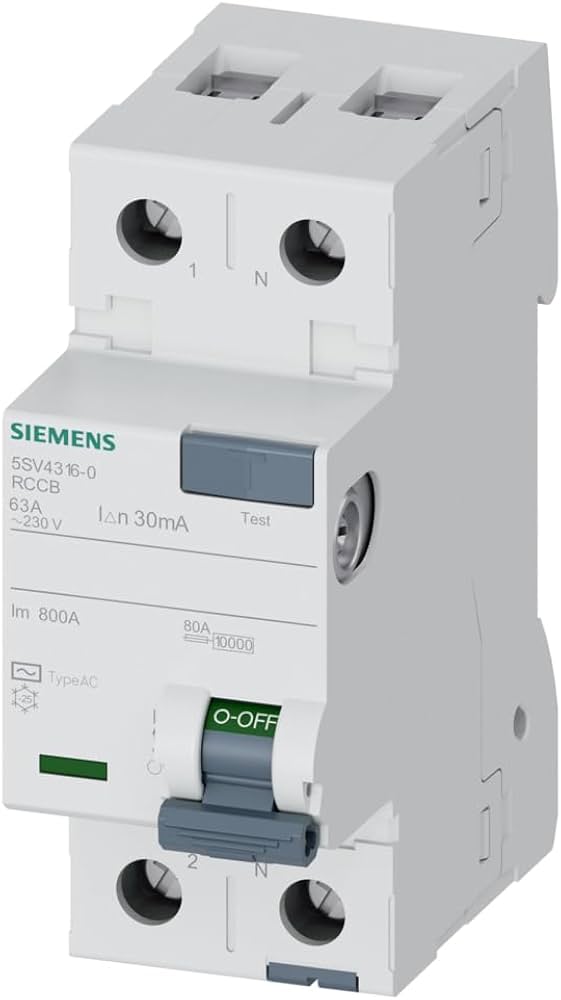 RES.CUR.OP.CIRCUIT BREAKER TYPE AC 63A 1+N-POLE 30MA 240V 2MW INDIA - 5SV4316-0RC