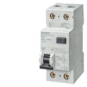 RCBO 10 A 2-pole 2-module C characteristic type AC 30 mA, permitted in all countries. Observe national installation regulations!  5SU1354-1RC10