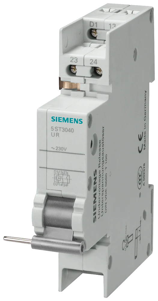 Undervoltage release 230 V AC, with 6 terminals for miniature circuit breaker 5SL4, 5SY, 5SP RCBO 5SU1, FI 5SV (for 5SU1 handle coupler 5ST3805-1 is required) - 5ST3040